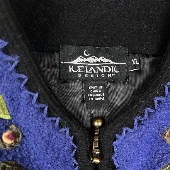 Vtg ICELANDIC DESIGN Jacket Womens Size XL Blue Embroidered Floral Wool Zip 90s - Picture 2 of 10